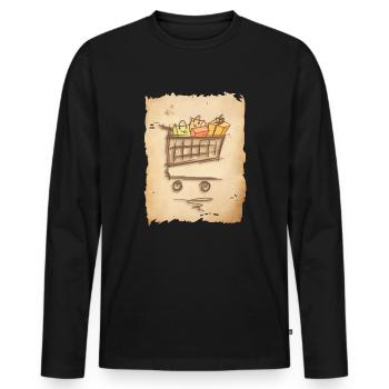 Panier d’épicerie avec des sacs à provisions cadeaux - T-shirt manches longues Premium bio Homme - noir - Devant - Nico (187cm)