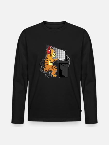 Spielender Tiger - Männer Premium Bio Langarmshirt - Schwarz