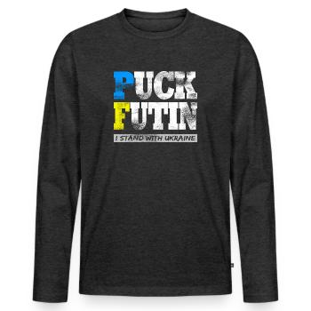 Ukraine - Männer Premium Bio Langarmshirt - Anthrazit meliert - Vorne - Nico (187cm)