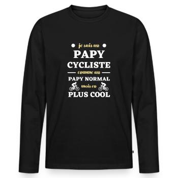 papy cycliste humour velo fete des grands peres - T-shirt manches longues Premium bio Homme - noir - Devant - Nico (187cm)