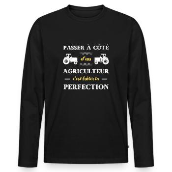 agriculteur perfection humour agricole homme drole - T-shirt manches longues Premium bio Homme - noir - Devant - Nico (187cm)