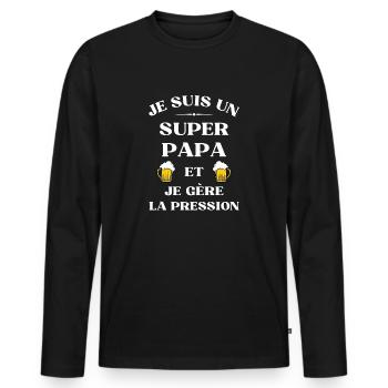 super papa biere humour fete des peres alcool - T-shirt manches longues Premium bio Homme - noir - Devant - Nico (187cm)