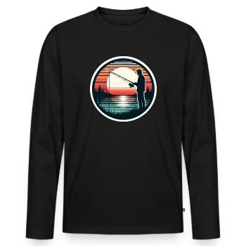 Angeln Angler Fischen Retro - Männer Premium Bio Langarmshirt - Schwarz - Vorne - Nico (187cm)