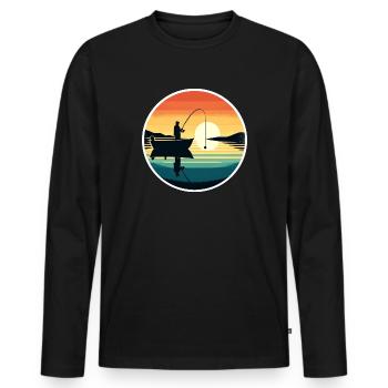 Pêcheur rétro - T-shirt manches longues Premium bio Homme - noir - Devant - Nico (187cm)