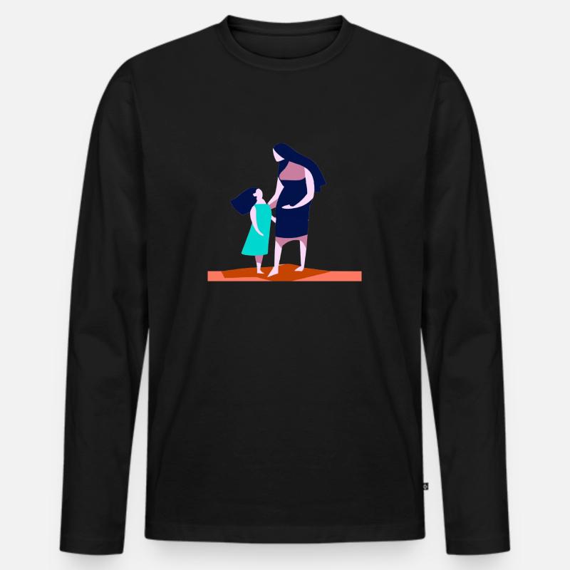 Mama mit Tochter - Männer Premium Bio Langarmshirt - Schwarz