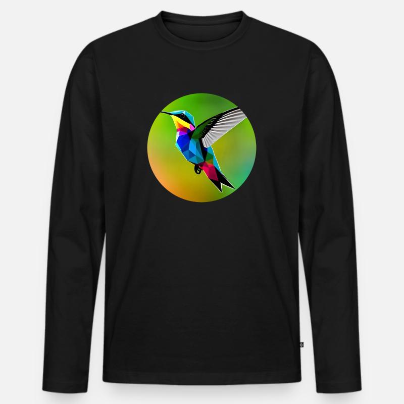 Kolibri - Polygon - Männer Premium Bio Langarmshirt - Schwarz