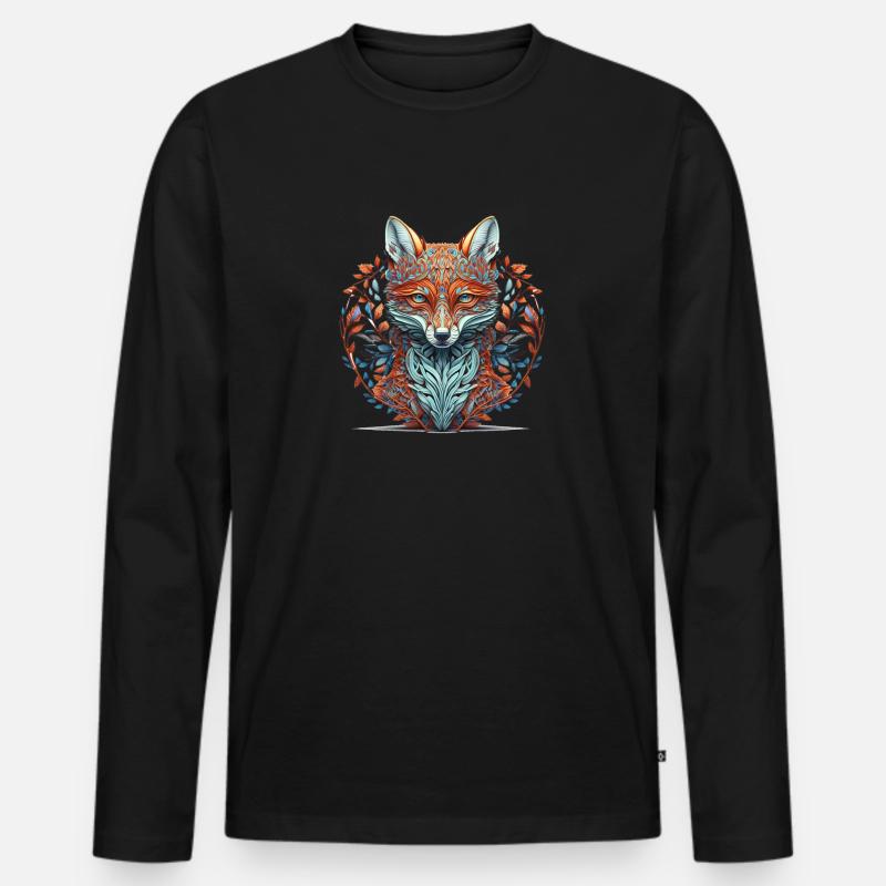 Foxmandala Süßer Fuchs Mandala Stil - Männer Premium Bio Langarmshirt - Schwarz