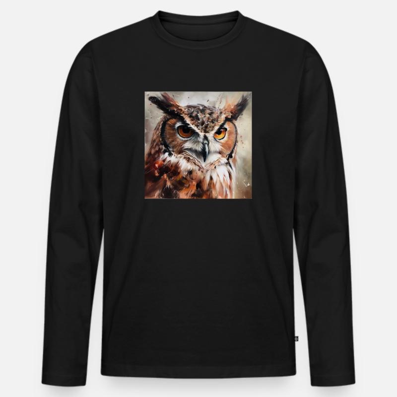 Eule - Männer Premium Bio Langarmshirt - Schwarz