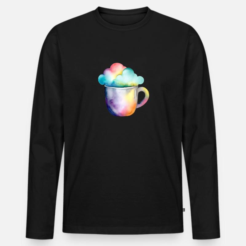 Regenbogenkaffee mit Wolke - Männer Premium Bio Langarmshirt - Schwarz