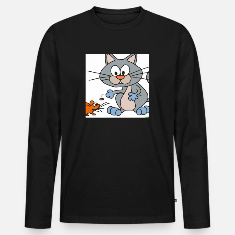 Katze und Maus - Männer Premium Bio Langarmshirt - Schwarz