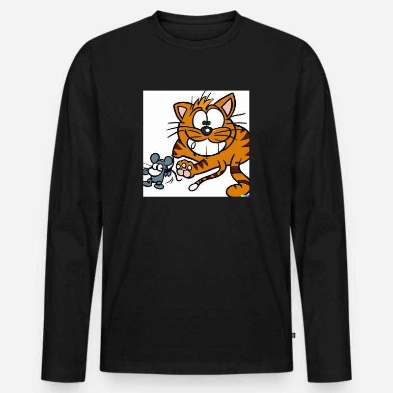 Katze und Maus - Männer Premium Bio Langarmshirt - Schwarz