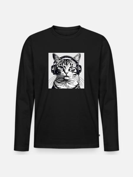 Mietzekatze mag Musik - Männer Premium Bio Langarmshirt - Schwarz