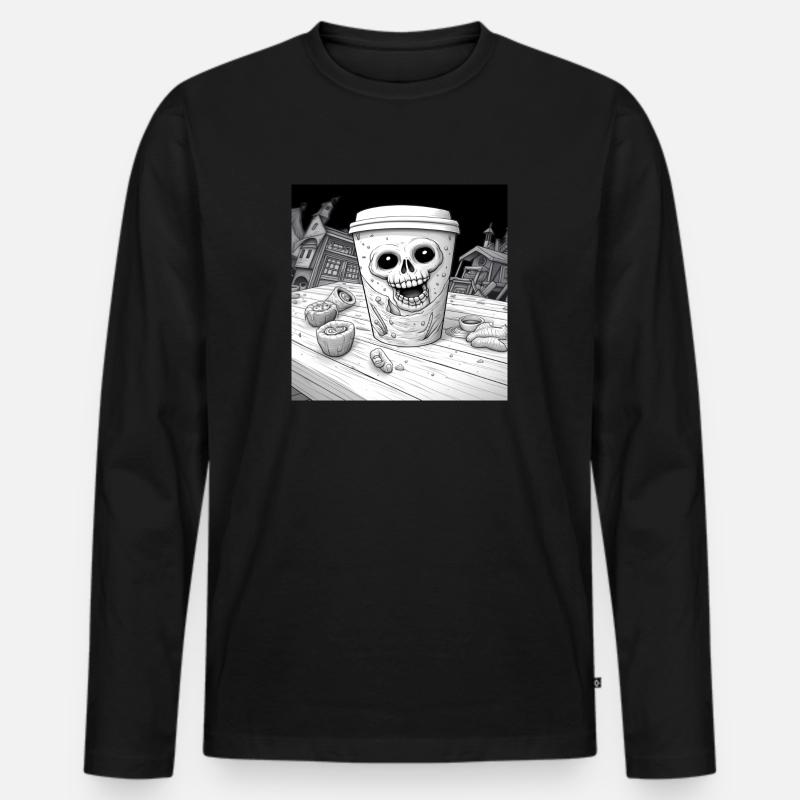 Kaffee - Becher Halloween - Männer Premium Bio Langarmshirt - Schwarz