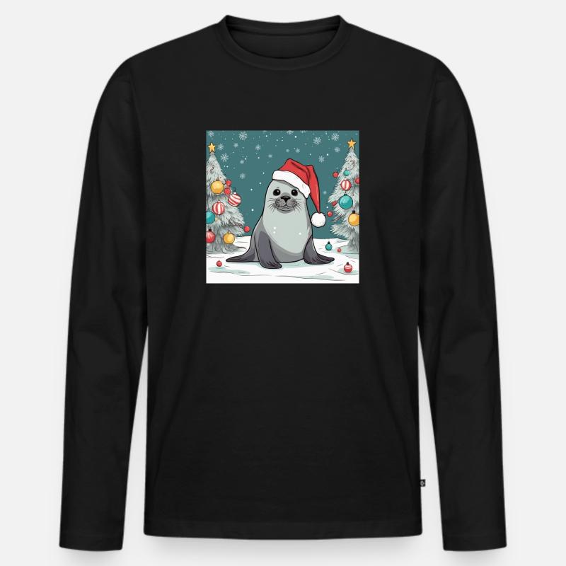 Robbe Weihnachten - Männer Premium Bio Langarmshirt - Schwarz