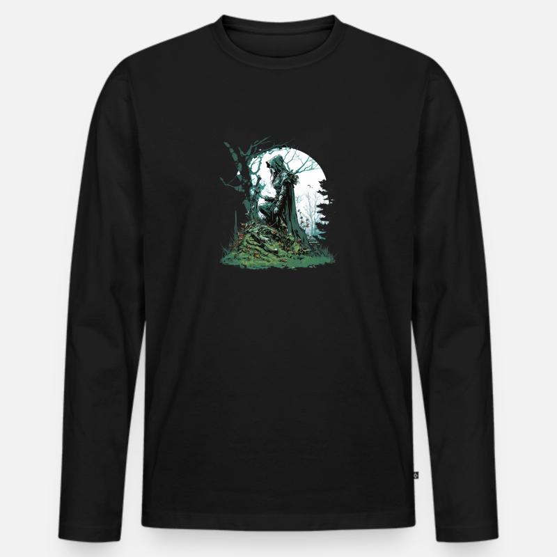 Elbischer Druide - Männer Premium Bio Langarmshirt - Schwarz