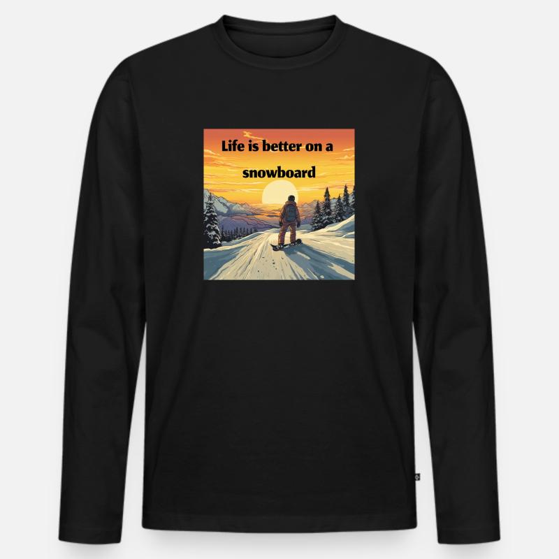 Snowboard Loving Retro Sunset Style - Männer Premium Bio Langarmshirt - Schwarz