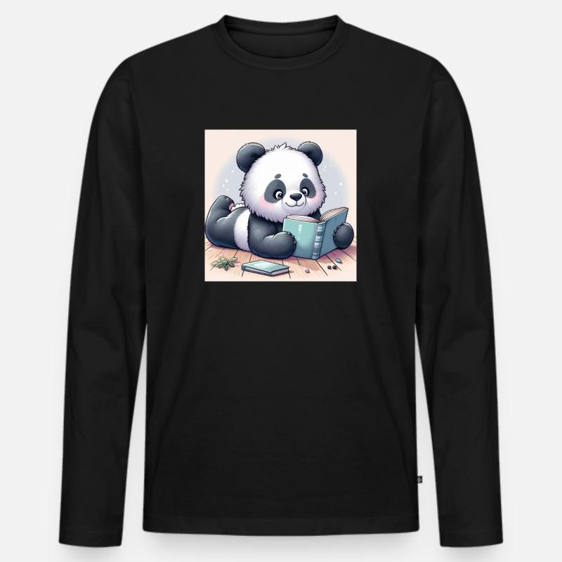 Panda Buch - Männer Premium Bio Langarmshirt - Schwarz