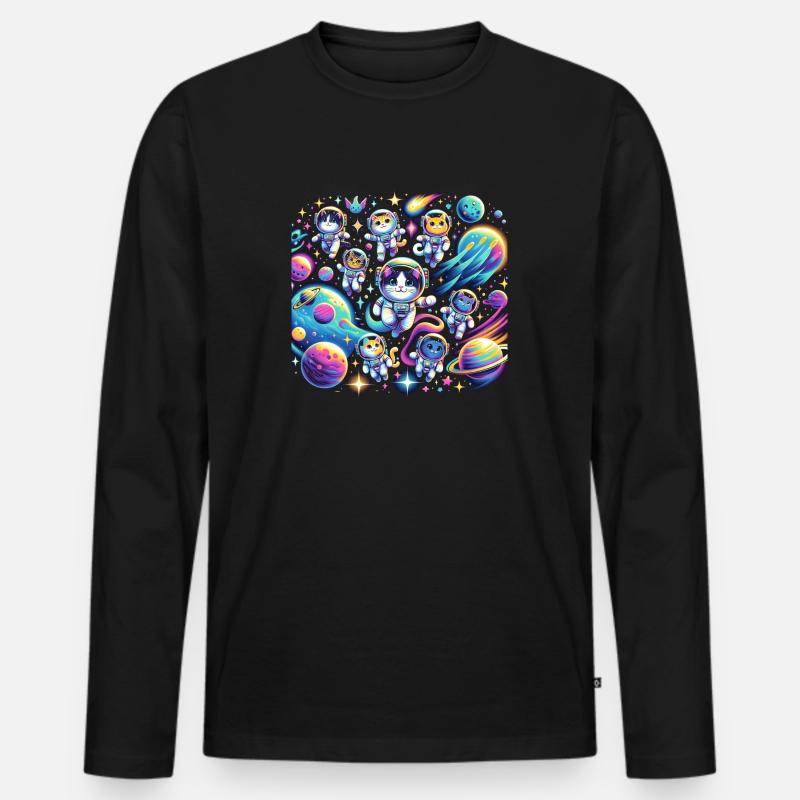 Kosmische Kätzchen-Expedition - Männer Premium Bio Langarmshirt - Schwarz