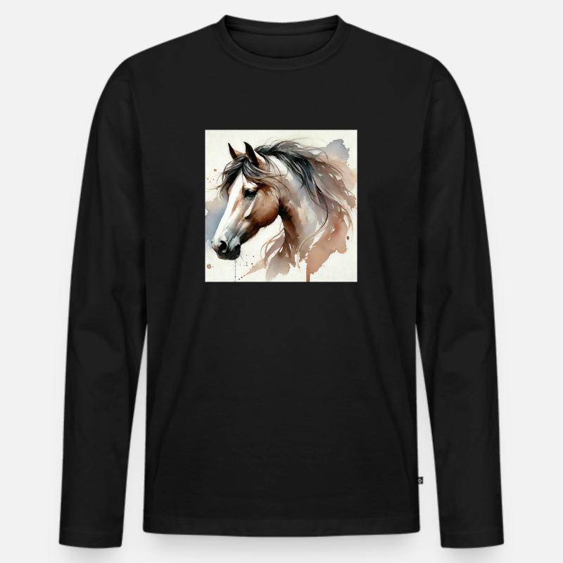 Aquarell Pferd - Männer Premium Bio Langarmshirt - Schwarz