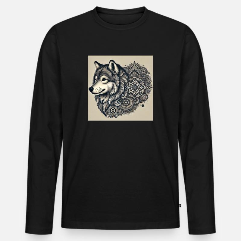 Wolf - Männer Premium Bio Langarmshirt - Schwarz