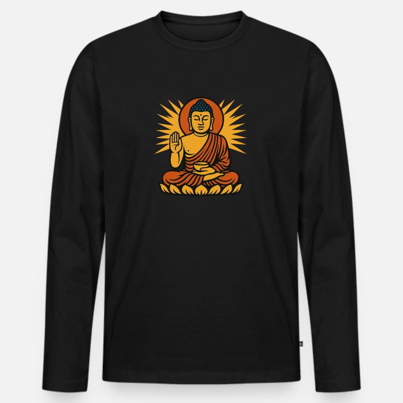 Buddha - Männer Premium Bio Langarmshirt - Schwarz