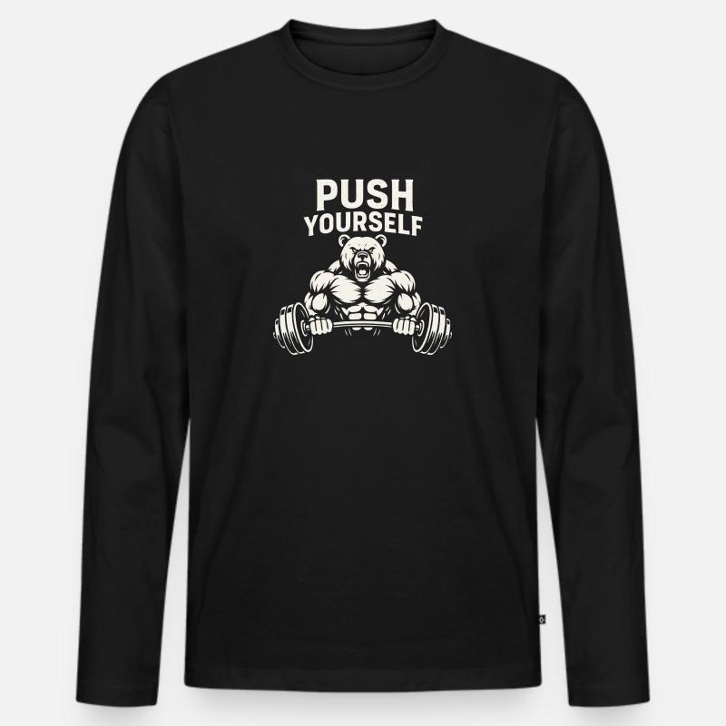 Push Yourself Bear - Männer Premium Bio Langarmshirt - Schwarz