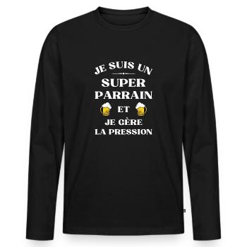super parrain biere humour parrain humoristique - T-shirt manches longues Premium bio Homme - noir - Devant - Nico (187cm)