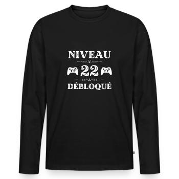 niveau 22 débloqué anniversaire 22 ans gamer - T-shirt manches longues Premium bio Homme - noir - Devant - Nico (187cm)