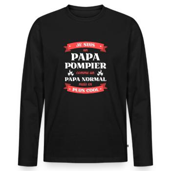 papa pompier cool humour fete des peres cadeau - T-shirt manches longues Premium bio Homme - noir - Devant - Nico (187cm)