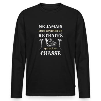 retraite chasse homme humour chasseur cadeau papy - T-shirt manches longues Premium bio Homme - noir - Devant - Nico (187cm)