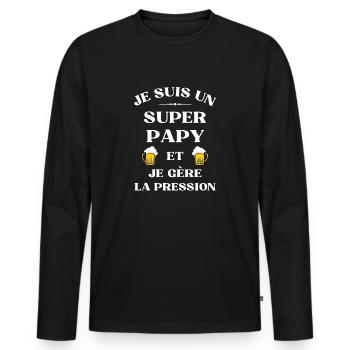 super papy bière humour fete des grands peres - T-shirt manches longues Premium bio Homme - noir - Devant - Nico (187cm)