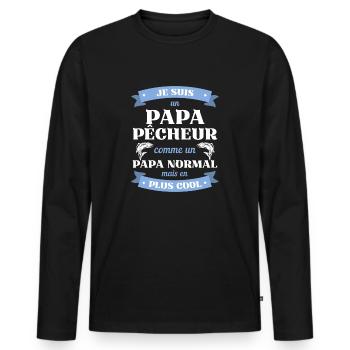 papa pecheur cool humour peche homme cadeau drole - T-shirt manches longues Premium bio Homme - noir - Devant - Nico (187cm)