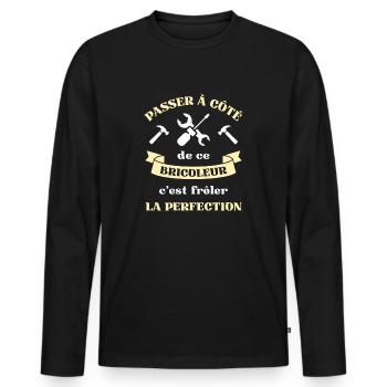 perfection bricoleur humour bricolage homme papy - T-shirt manches longues Premium bio Homme - noir - Devant - Nico (187cm)