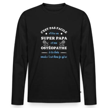 papa ostéopathe humour ostéopathie homme cadeau - T-shirt manches longues Premium bio Homme - noir - Devant - Nico (187cm)