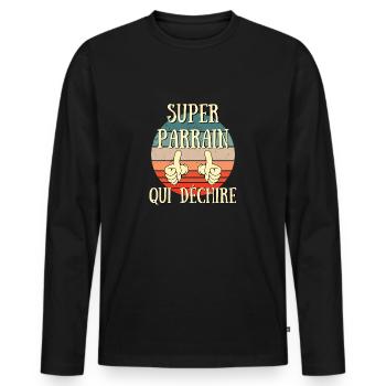 super parrain qui déchire humour filleul filleule - T-shirt manches longues Premium bio Homme - noir - Devant - Nico (187cm)