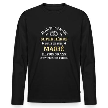 50 ans de mariage homme humour marié cadeau drole - T-shirt manches longues Premium bio Homme - noir - Devant - Nico (187cm)