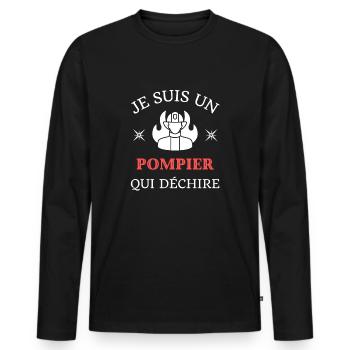pompier qui déchire humour sapeur pompier drole - T-shirt manches longues Premium bio Homme - noir - Devant - Nico (187cm)