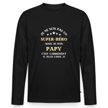 super heros papy humour fête des grands pères papi - T-shirt manches longues Premium bio Homme - noir - Devant - Nico (187cm)