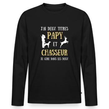 papy chasseur humour chasse homme cadeau papi - T-shirt manches longues Premium bio Homme - noir - Devant - Nico (187cm)
