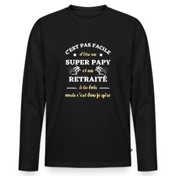 papy retraite humour fête des grands pères cadeau - T-shirt manches longues Premium bio Homme - noir - Devant - Nico (187cm)