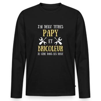 deux titres papy bricoleur humour bricolage homme - T-shirt manches longues Premium bio Homme - noir - Devant - Nico (187cm)