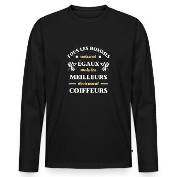 hommes égaux coiffeur humour coiffure homme cadeau - T-shirt manches longues Premium bio Homme - noir - Devant - Nico (187cm)