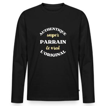 Super parrain filleul filleule humour idée cadeau - T-shirt manches longues Premium bio Homme - noir - Devant - Nico (187cm)