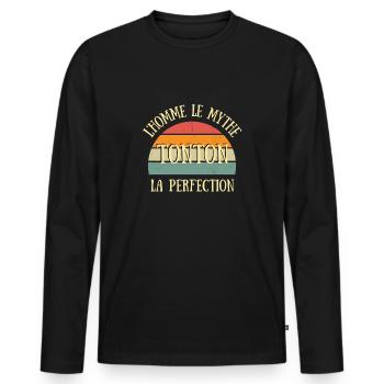 tonton homme perfection humour oncle idée cadeau - T-shirt manches longues Premium bio Homme - noir - Devant - Nico (187cm)