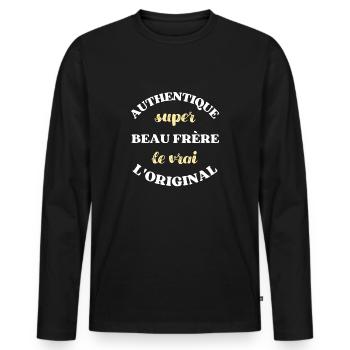 authentique super beau frere humour beauf homme - T-shirt manches longues Premium bio Homme - noir - Devant - Nico (187cm)