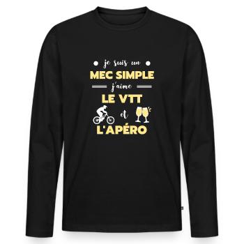 mec simple vtt apéro humour vététiste homme rigolo - T-shirt manches longues Premium bio Homme - noir - Devant - Nico (187cm)