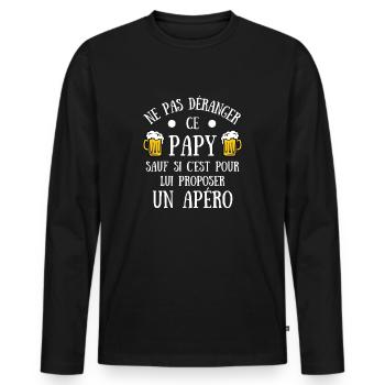papy apéro humour grand père papi humoristique - T-shirt manches longues Premium bio Homme - noir - Devant - Nico (187cm)