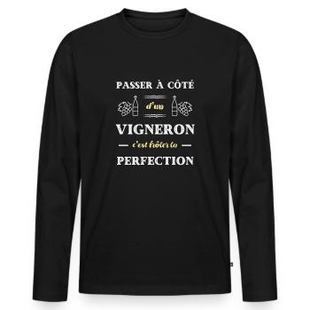 vigneron homme perfection humour idée cadeau vin - T-shirt manches longues Premium bio Homme - noir - Devant - Nico (187cm)