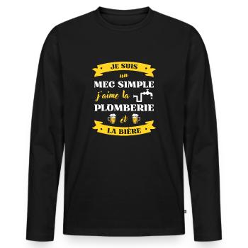 mec simple plomberie biere humour plombier homme - T-shirt manches longues Premium bio Homme - noir - Devant - Nico (187cm)
