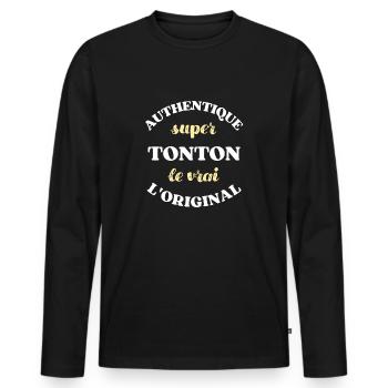 super tonton original humour oncle idée cadeau - T-shirt manches longues Premium bio Homme - noir - Devant - Nico (187cm)